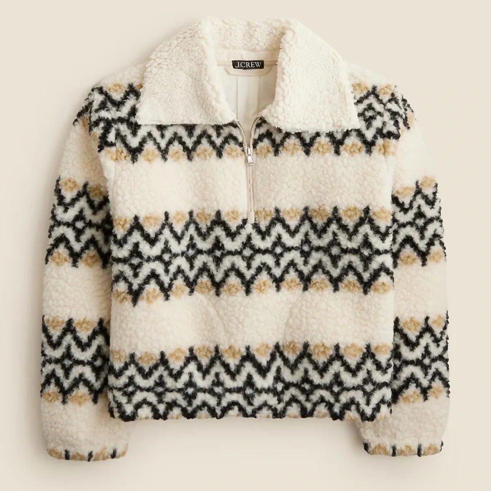 J.Crew Jacquard-print sherpa half-zip fleece pullover XS NWT - Picture 1 of 9